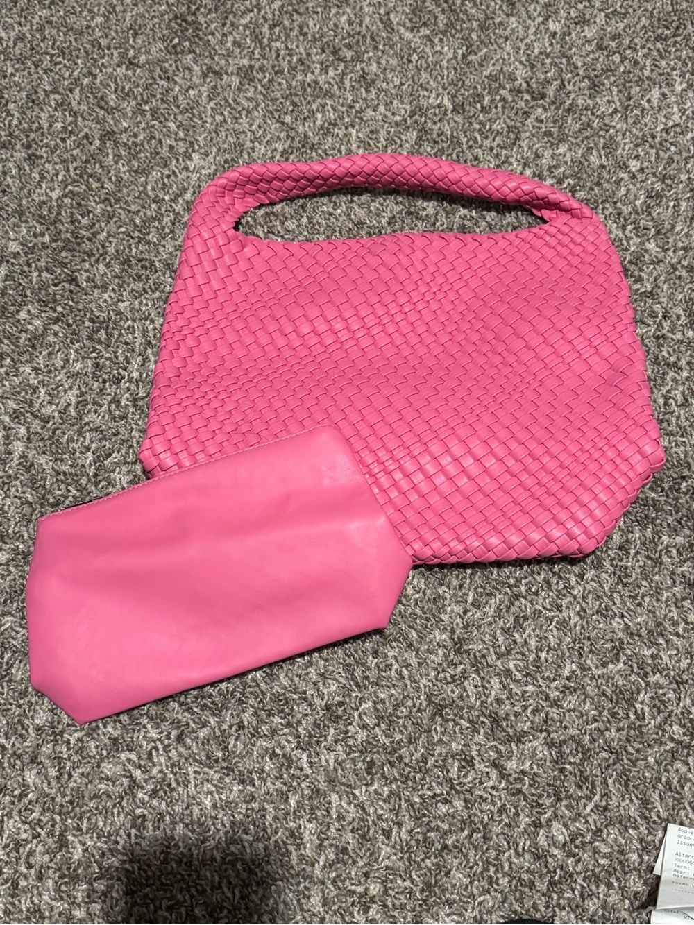 Vesturina Pink Woven Top-Handle Tote with Matching Pouch